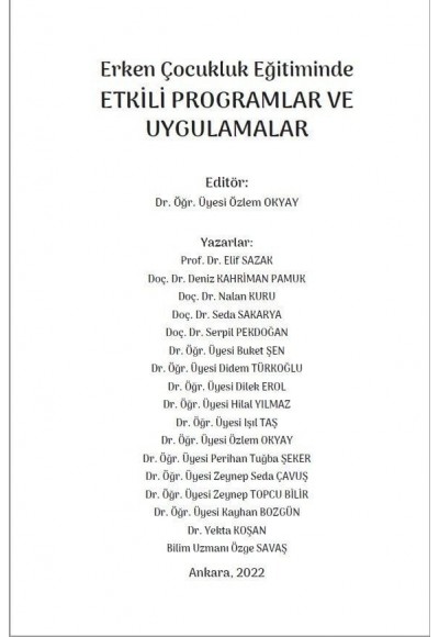 Erken Çocukluk Eğitiminde ETKİLİ PROGRAMLAR VE UYGULAMALAR