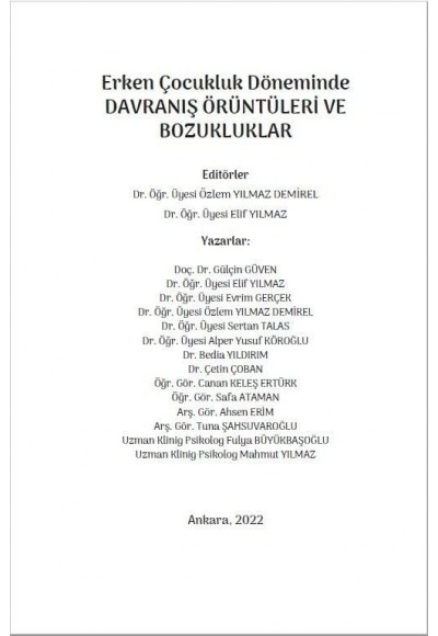 Erken Çocukluk Döneminde DAVRANIŞ ÖRÜNTÜLERİ VE BOZUKLUKLAR