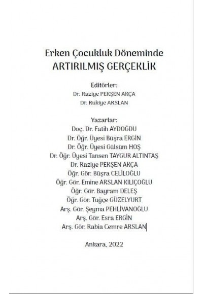 Erken Çocukluk Döneminde ARTIRILMIŞ GERÇEKLİK