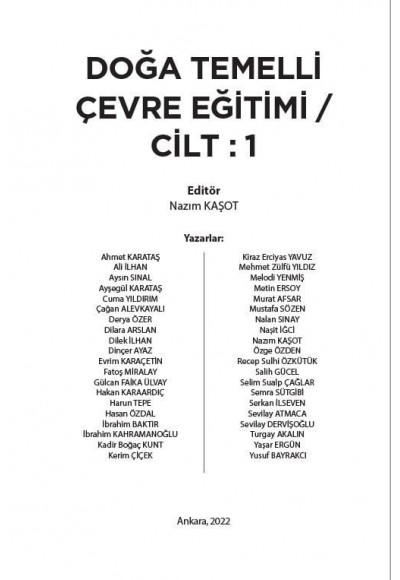 DOĞA TEMELLİ ÇEVRE EĞİTİMİ / CİLT : 1