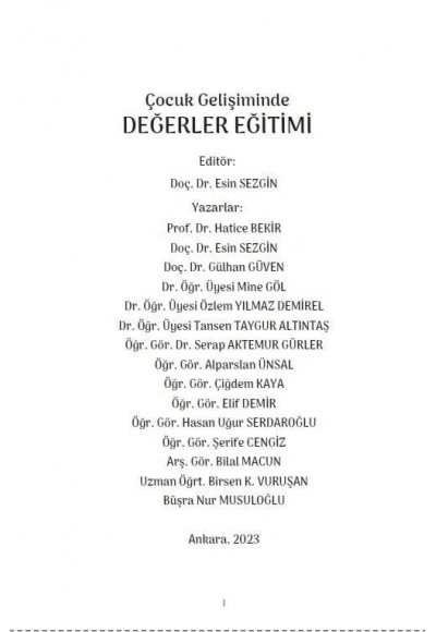 Çocuk Gelişiminde DEĞERLER EĞİTİMİ